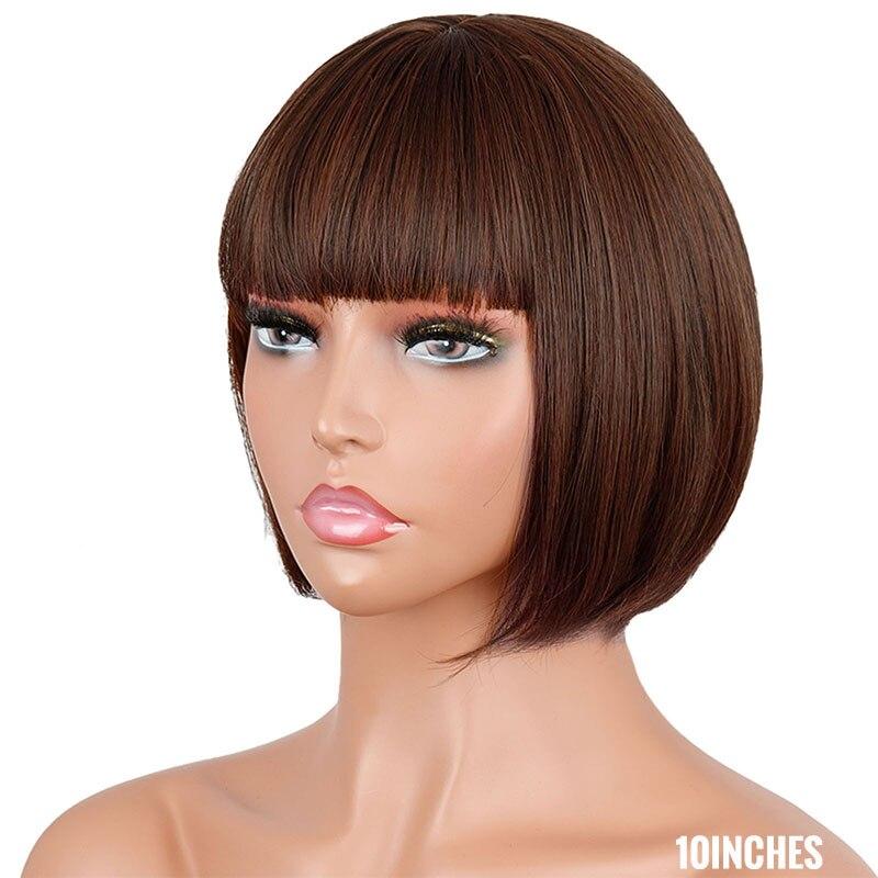 MISSQUEEN Короткий парик из синтетического волокна оранжевого цвета с челкой для женщин, ежедневный парик, черный, коричневый, серый, длина до плеч