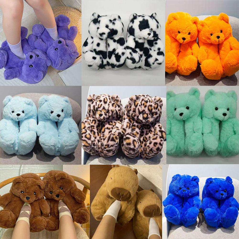 Funny Indoor Slippers Womens Winter Keep Warm Men Shoes Teddy Bear Non-slip Soft Slippes