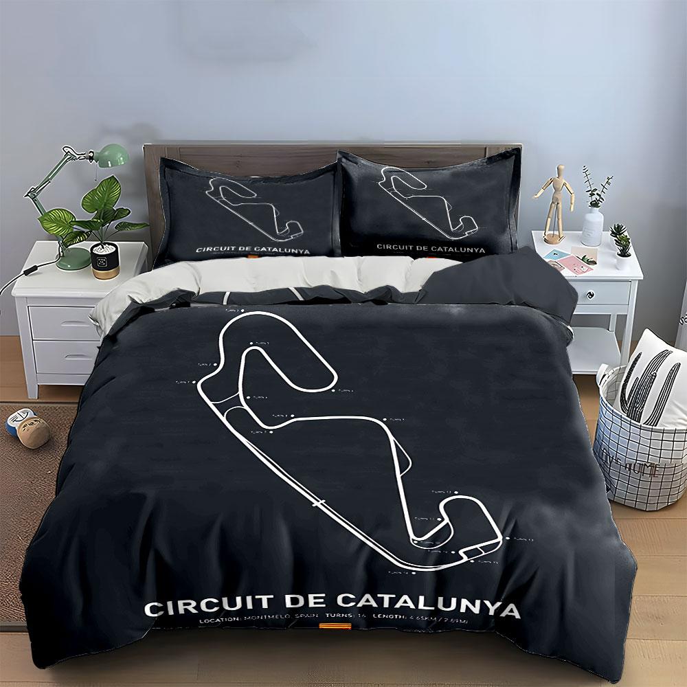 Circuit de Catalunya Map Bedding Duvet Cover Set Duvet Cover Pillowcases (1*Duvet Cover 2*Pillowcases, without duvet insert)