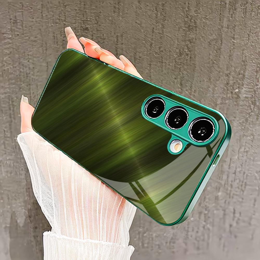 Темно-зеленый стеклянный чехол для телефона для Samsung Galaxy S26 S25 S24 S23 S22 FE Ultra Plus Встроенное стекло зеленое Изысканный металлический фон