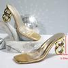 Gold Square Toe Transparent Pvc Slippers Women 2025 Summer Strange High Heels Sandals Women Silver Slip On Plus Size Dress Shoes