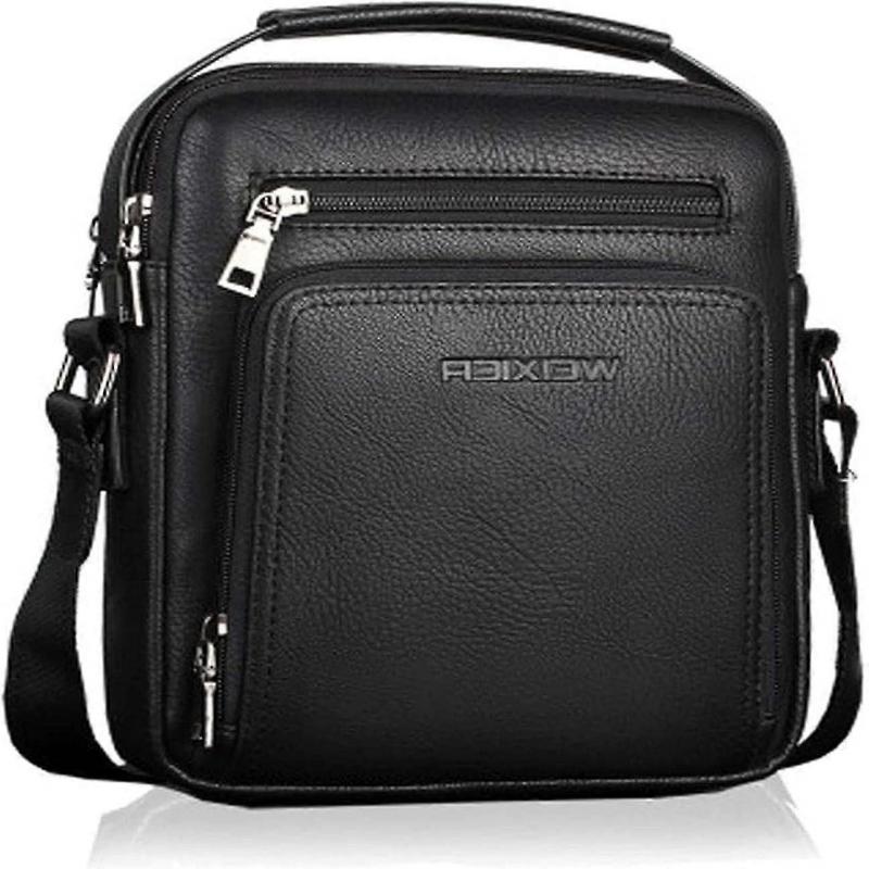 Leather Messenger Bag Men's Crossbody Bags Vintage Shoulder Bag Business Satchel Laptop Bag for Travel Hiking and Working-Black---Black-