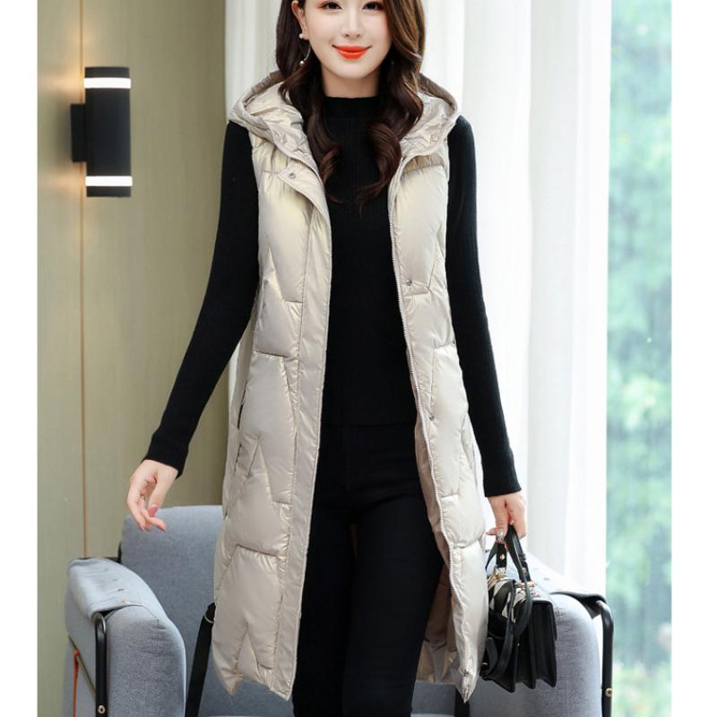 Осенне-зимняя женская однотонная свободная ветрозащитная жилетка средней длины с капюшоном без рукавов, женская куртка
