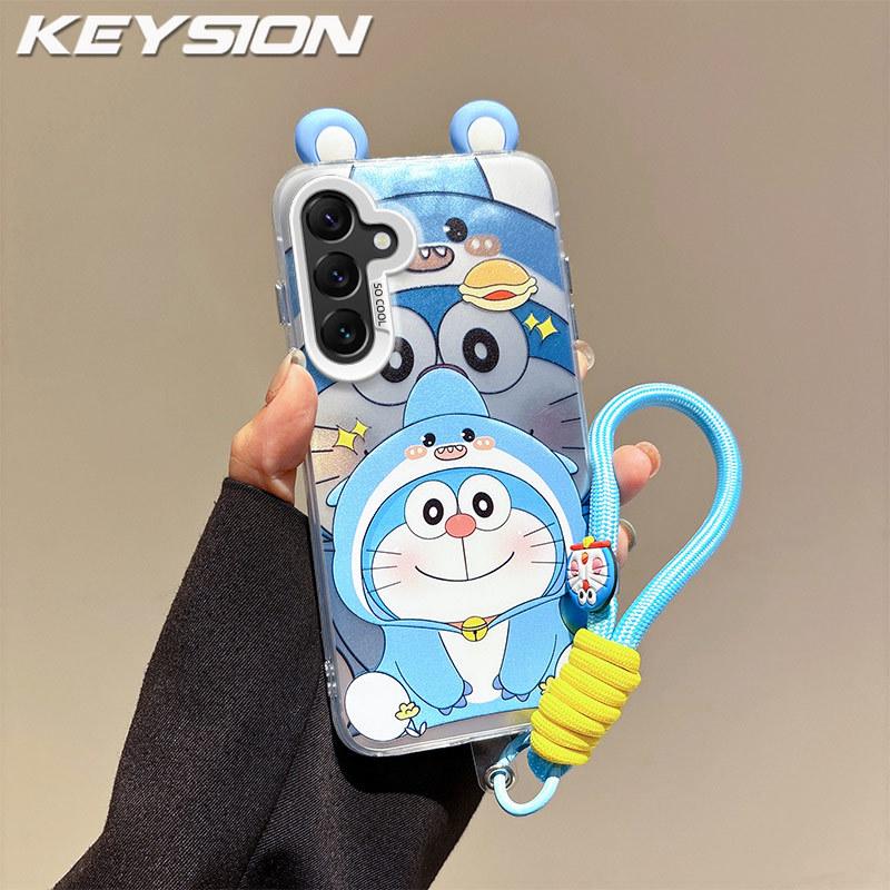 KEYSION Милый мультяшный чехол с ушками для Samsung A17 5G со шнурком Мягкий силикон+ПК Ударопрочная задняя крышка для телефона для Galaxy A17 4G 5G