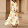 Dresses For Womens Vintage Flower Tunic Waisted Midi Dress Summer Casual  3/4 Sleeve Dress
