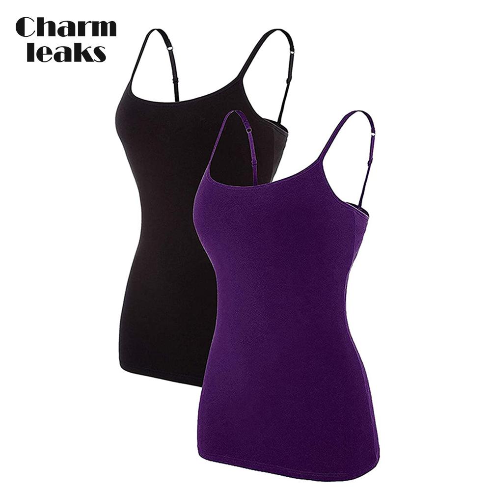 Charmleaks, женская хлопковая майка, женское нижнее белье, одежда для сна, трусы, бюстгальтер-полка, однотонная базовая майка, комплект из 2 шт.