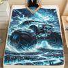 1Pc BadBeastTruck Print Flannel Blanket, High quality Comfortable for All Seasons, Home Decor, Warmth and Comfort, Perfect for Christmas Gifts