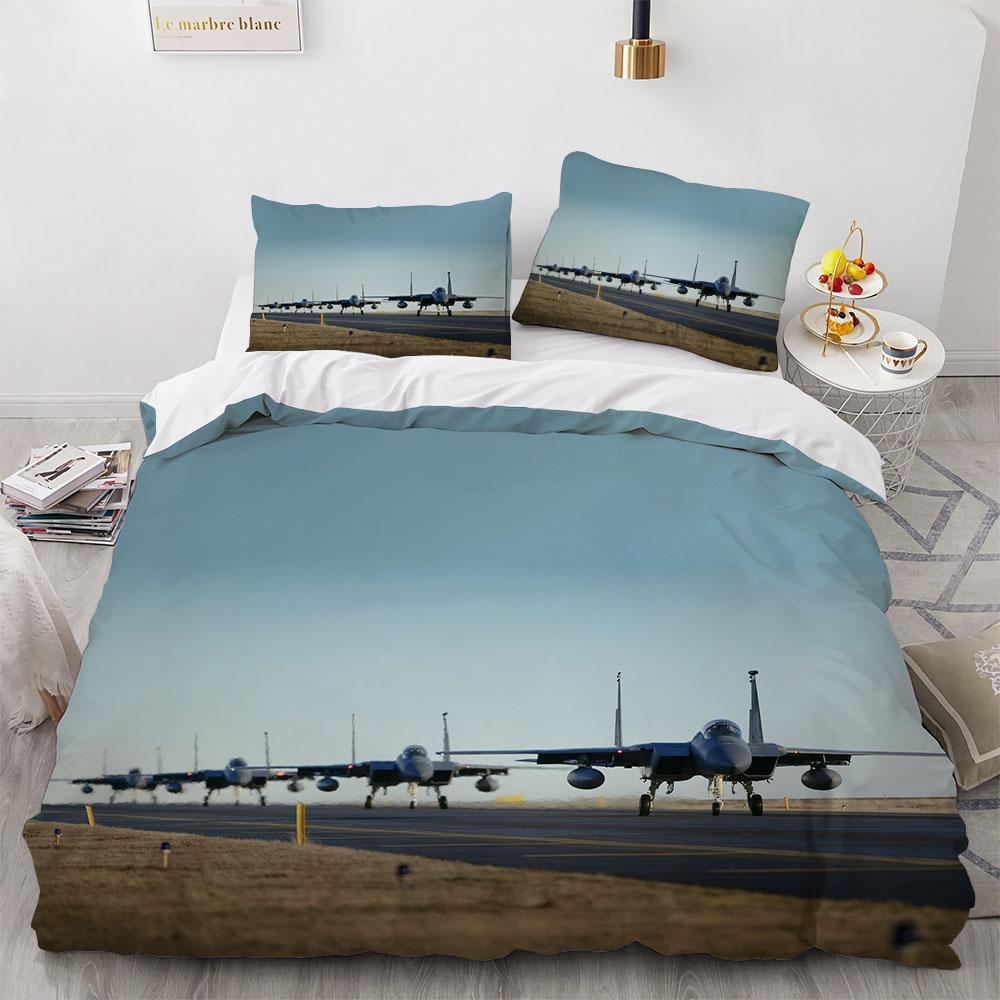 Airplane Duvet Cover SetFighter American Air Force Classic PlaneDecorative Bedding Set Queen Comforter Cover For Men Boys Teen