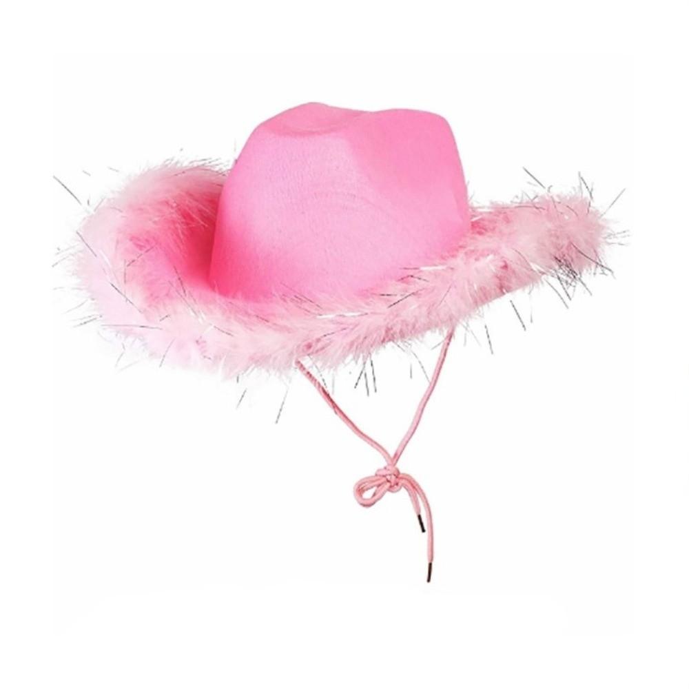 Wide Brim Jazz Hat Furry Trim Cowgirl Hat Casual Western Cowboy Hat Street Party