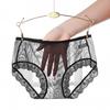 Women Panties Mid Waist Breathable Stretch Soft See-through Floral Lace Sexy