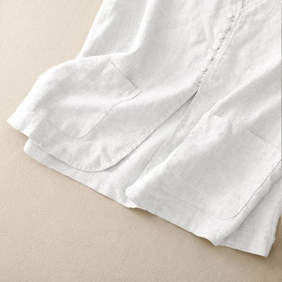 Хлопково-льняной жилет для женщин летний без рукавов кардиган повседневный на пуговицах короткая куртка