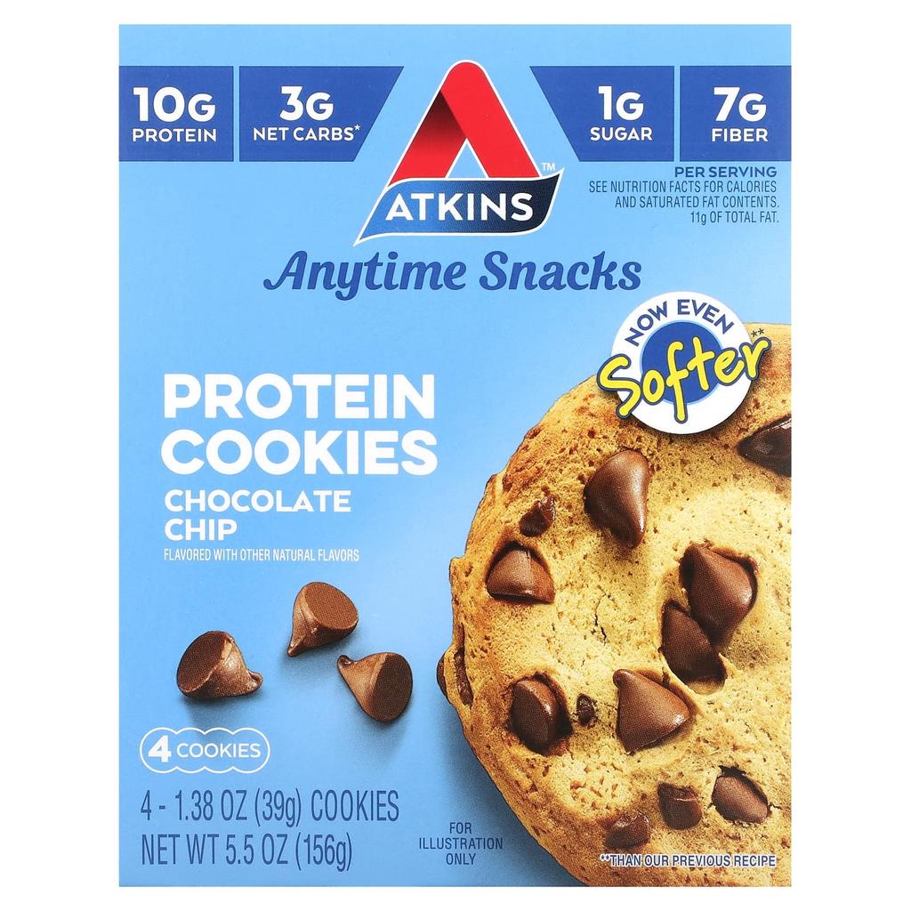 Anytime Snack, Protein Cookies, Chocolate Chips, 4 Cookies, 39G (1.38Oz) Each