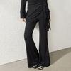 Plus-Size Women's Clothing for Adults, Korean Style Slimming Hepburn-Style Long-Sleeve Top with a Draped Collar and High-Waisted Flared Pants Set