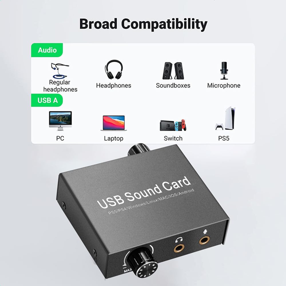 USB-звуковая карта H.May 2.0, порт 3,5 мм, без драйверов USB, слышимый звук, совместима с PS5, компьютерами, планшетами, смартфонами и т.д.. Внешний постоянный верх