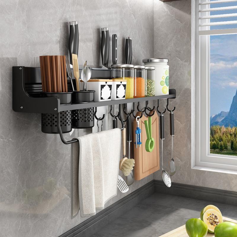 Kitchen Storage Shelf Wall-mounted Spice Racks Space Aluminum Multifunctional Storage Rack Kitchen Shelf Kitchen Organizer