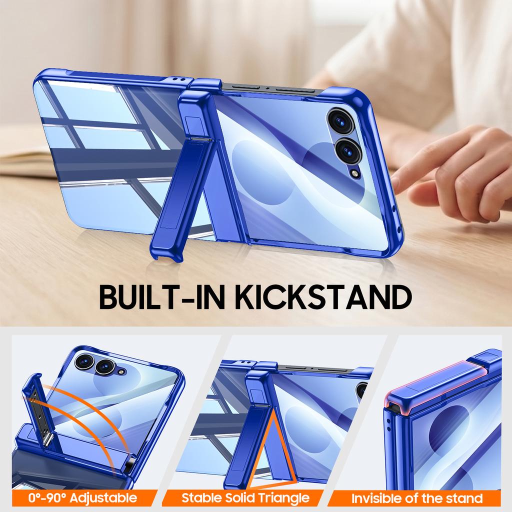 Защитный чехол для Samsung Galaxy Z Flip 8 с защитой шарнира по всей длине и дизайном-подставкой - Синий