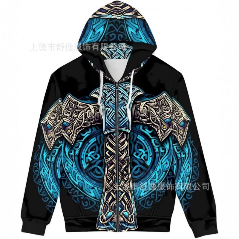 Mens Oversized Hooded Zip-Up Sweatshirt With Realistic 3D Digital Print Casual Long Sleeve Pullover