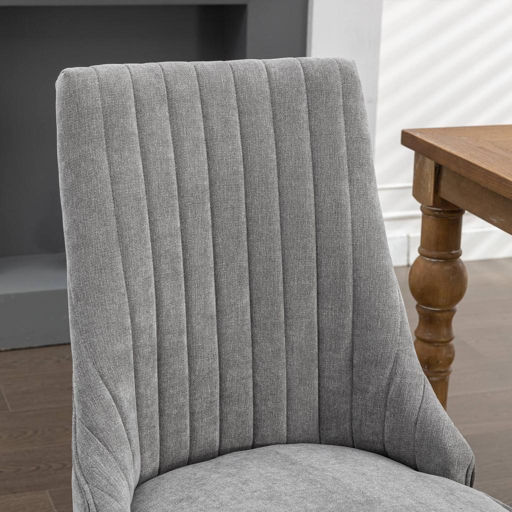 Rayon Cloth Flocking Linen Dining Chairs with Curved Solid Wood Legs, Set of 2 (Gray), DE1847GY