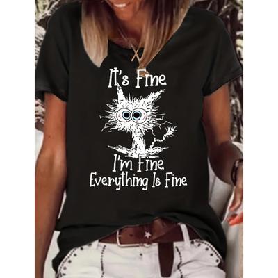 Футболка с принтом в виде буквы «кошка», короткий рукав, круглый вырез, повседневный топ для лета и весны, женская одежда, рубашка