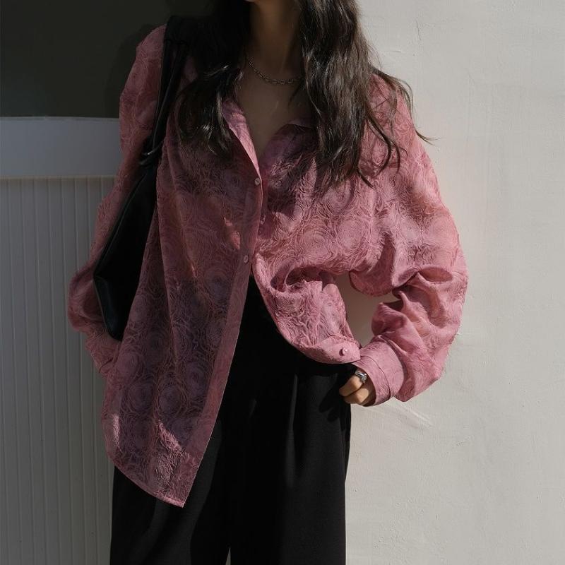 HOUZHOU Рубашка с принтом, женская цветочная весна, черные элегантные и шикарные винтажные свободные топы большого размера с длинными рукавами