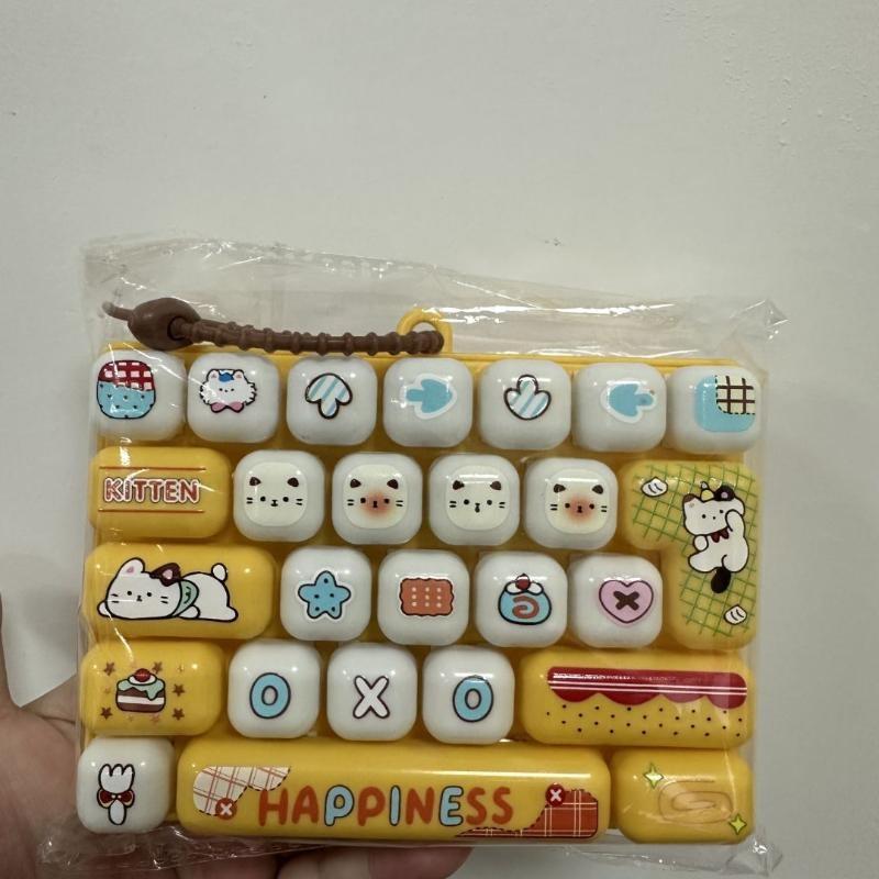 Stress Relief Simulated Keyboard Pendant 26 Key Fidget Bell Charm Cute Animal Decor for Portable Travel Use