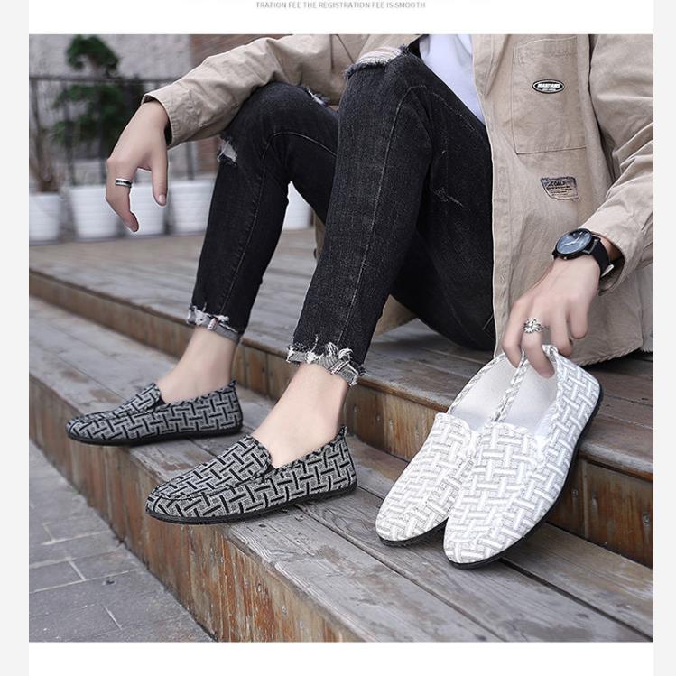 Breathable Men's Old Beijing Cloth Flat Shoes Slip-on Canvas Shoes Non-slip Casual Sport Sneakers Lazy Shoes Work