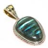 Natural Labradorite TwoTone 925 Solid Sterling Silver Jewelry Pendant 1.50" S7U19