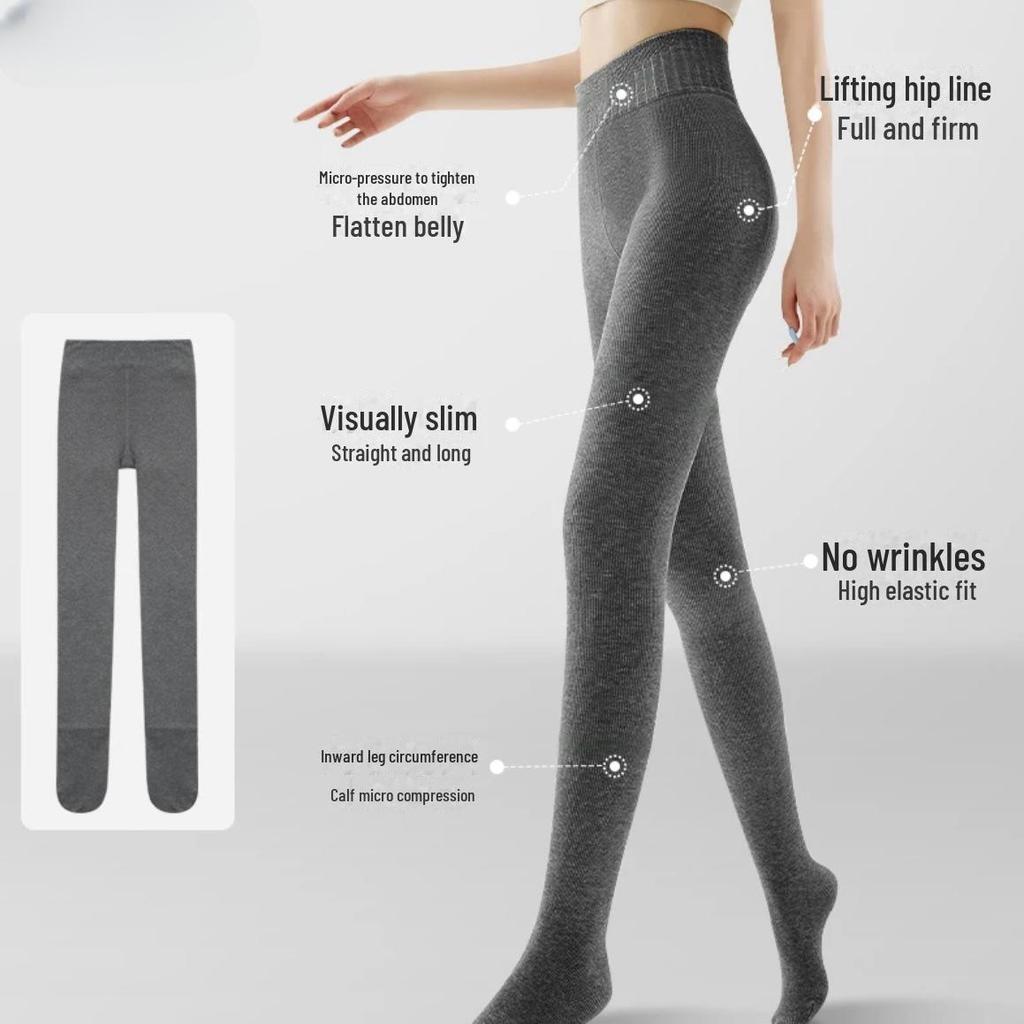 Gray Cotton Leggings - Thick, Warm, Slim-Fit Pantyhose for Autumn and Winter