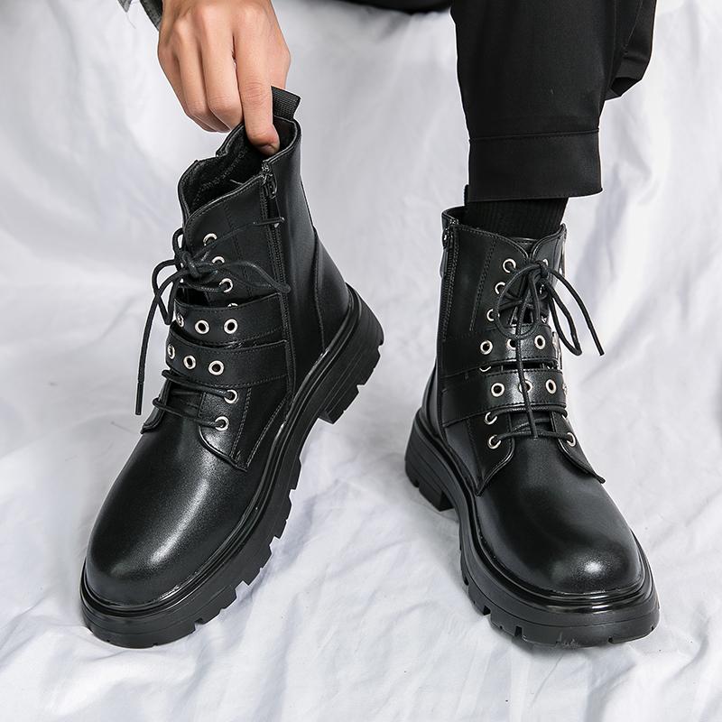 Модная шнуровка, уличные мотоботы, новая мужская обувь с высоким верхом, винтажные кожаные мужские ботинки для ходьбы, деловая модная кожаная мужская обувь
