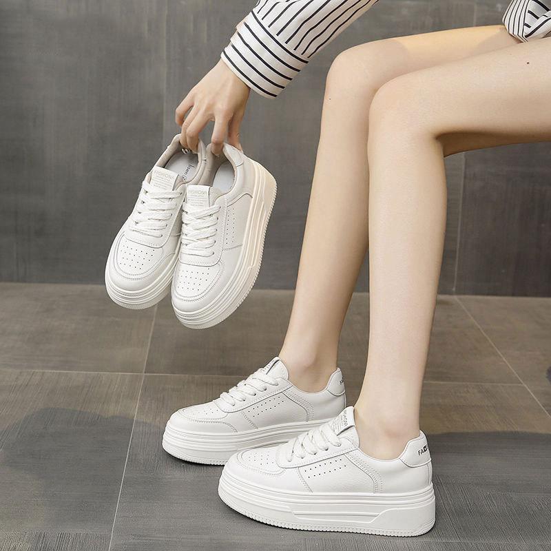 Leather Platform White Shoes Women's Spring and Summer 2025 New Muffin Platform Height Increase Casual Sports Shoes Versatile Women's Shoes