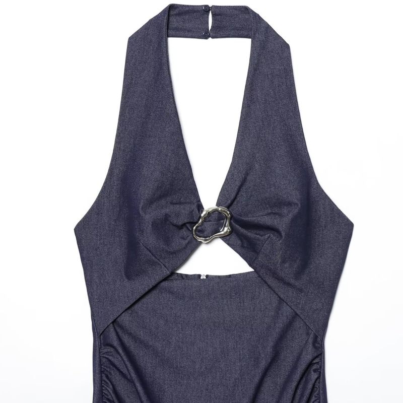 Kaslead New Arrival Women's Clothing Fashion Style Opening Design Hanging Collar Midi Skirt Dress 3564094