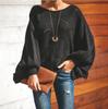 Women's Solid Color Round Neck Loose Large Size Thin Cutout Long-Sleeved Sweater Top