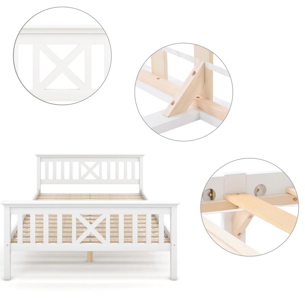 Wooden Bed Double Bed from Bed Frame with Slatted Frame Wooden Bed with Headboard - 140 x 200 cm Solid Wood Children's Bed Youth Bed Pine Solid White
