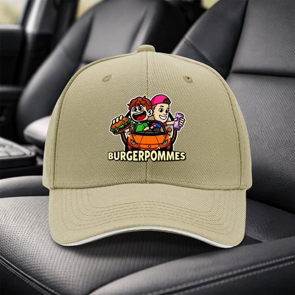 BURGERPOMMES Cartoon Sandwich Baseball Cap Adjustable Black Unisex Visor Hat for Travel Party Birthday Holiday