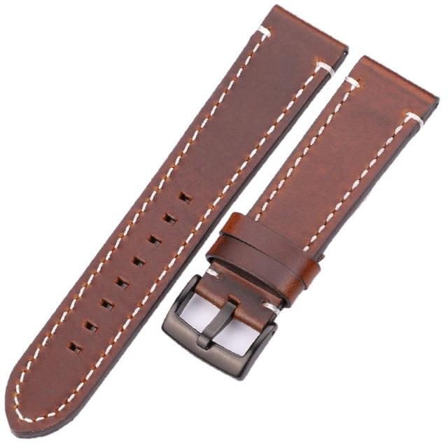 Genuine Leather Watchbands 18mm 20mm 22mm 24mm Black Dark Brown Women Men Cowhide Watch Band Strap Belt With Buckle