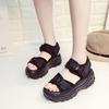 Spring and Summer Thick-soled Black Women's Sandals Foreign Trade 2025 Muffin Heel Hollow Buckle Beach Shoes Versatile Roman Sandals