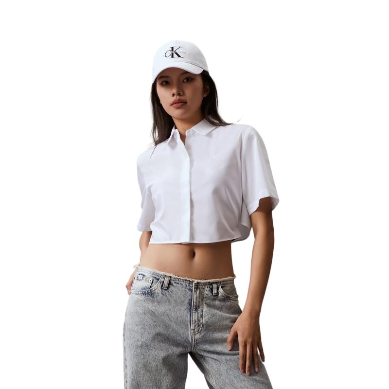 Calvin Klein Жаккардовая тканая лента, модная универсальная рубашка с коротким рукавом, женские топы, цвет Moonlight-White J223334-YAF