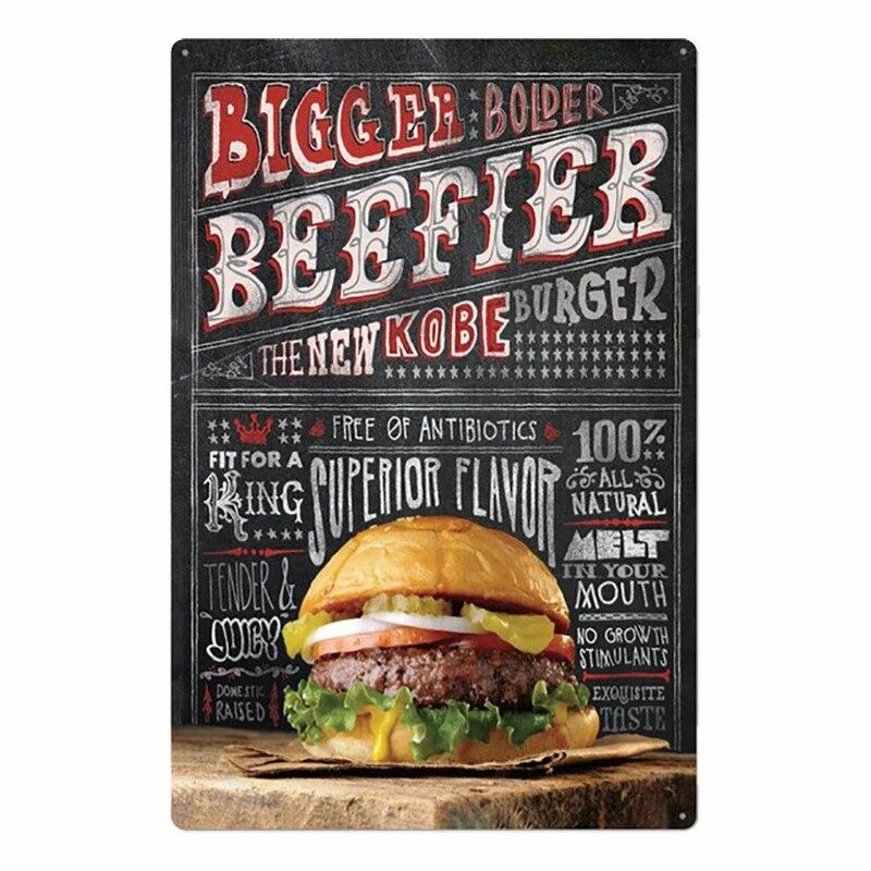 Hamburger Metal Tin Sign Plaque Vintage Burgers and Fries Metal Plate Poster Kitchen Restaurant Shop Wall Decor
