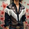 Men Spring Long Sleeve Tassel Embroidery Buttons Shirts Casual Tops