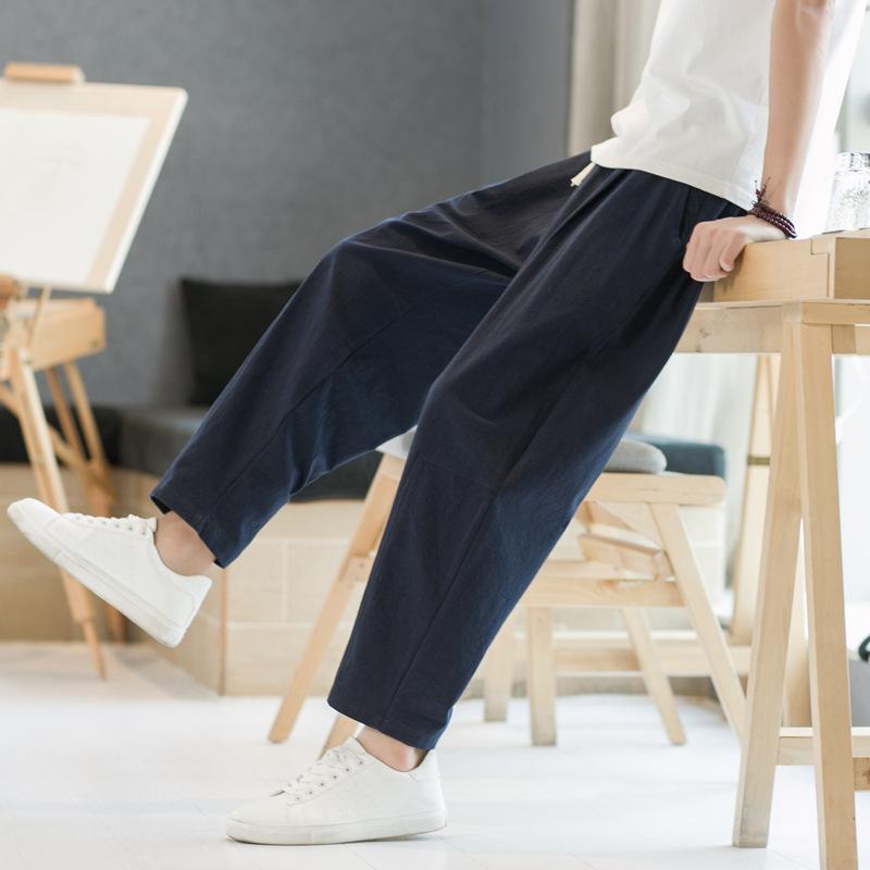 Летние мужские брюки из хлопка и льна, модные тонкие мягкие повседневные брюки, дышащие свободные шорты, прямые брюки, уличная одежда