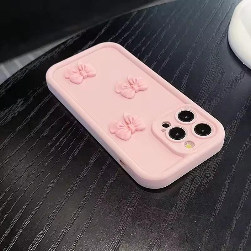 3D Pink Cute Butterfly Silicone Soft Phone Case For iPhone 16 15 14 13 12 11 Pro Max XS XR X 7 8 Plus SE Mini Shockproof Candy Cover