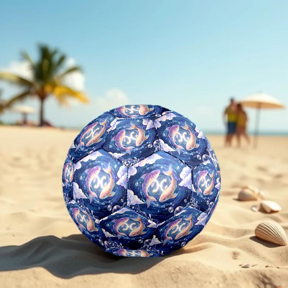 1pc Aquarius Fishes Zodiac Theme Soccer Ball Football, Size 5, Lightweight PVC, Durable Outdoor Training Soccer Ball, Gift m61461