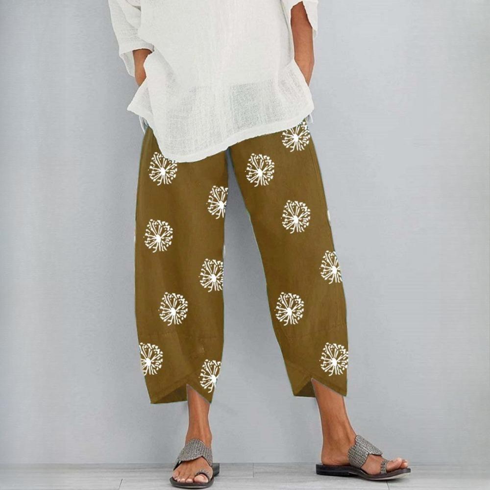GMXIA Женские модные свободные брюки с принтом одуванчика и эластичным поясом