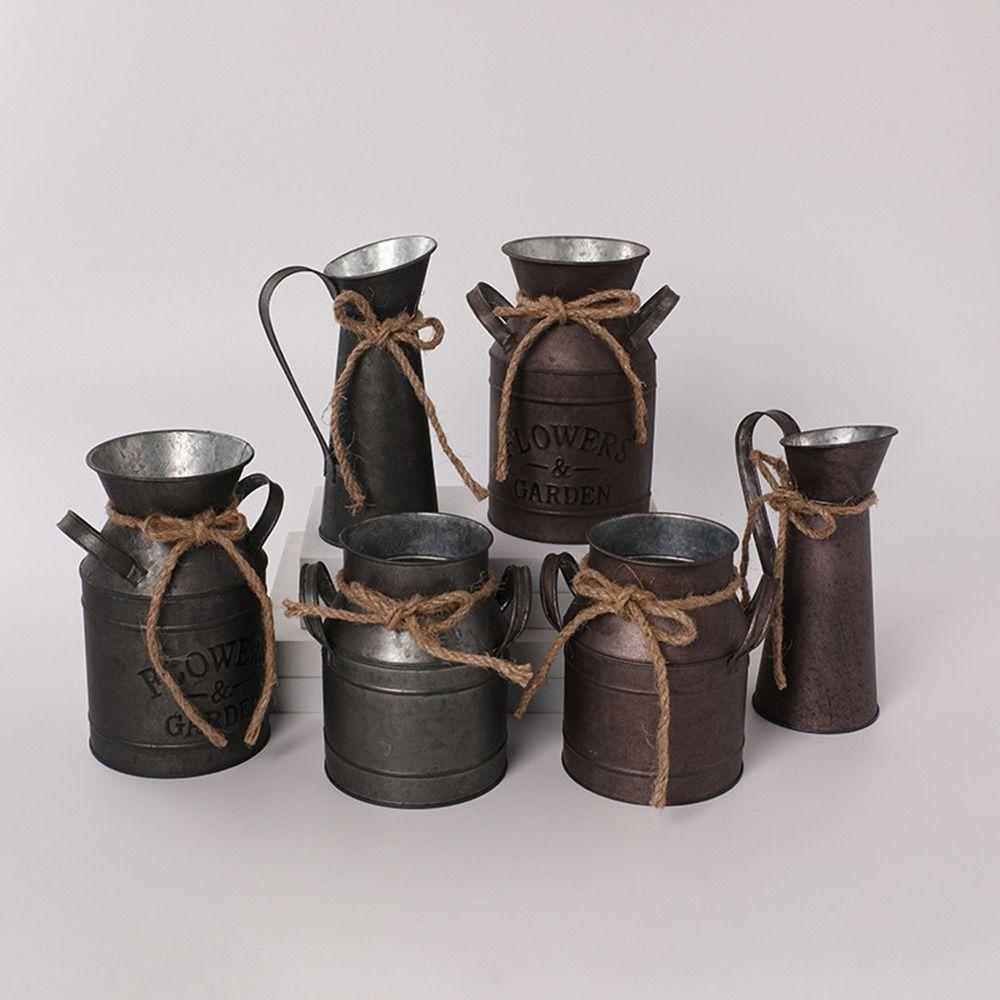 Balcony Flower Pot Vintage Iron Flower Pot Iron Sheet Metal Flower Vase Portable Garden Bucket