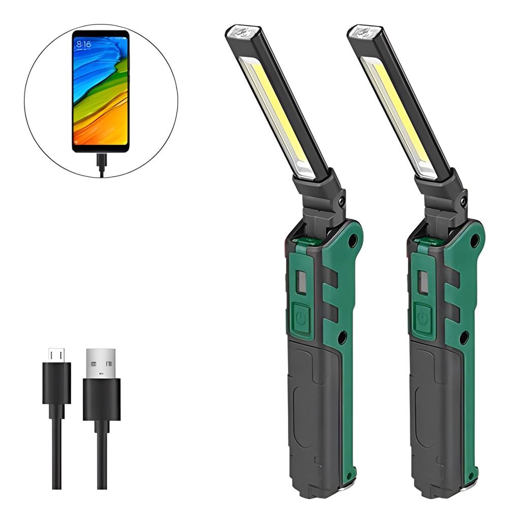 Набор из 2 рабочих фонарей, COB-фонари, Ручные, USB-перезаряжаемые, Магнитные, Складные, Компактные, для ночных работ и строительства (2 куска)