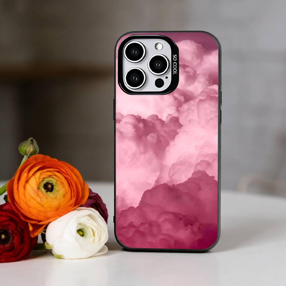 Stylish pink clouds for girls Phone Case For iPhone 17,16,15,14,13,12,11 Plus,Pro Max,XS,Colorful Silver Phone case Funda Cover