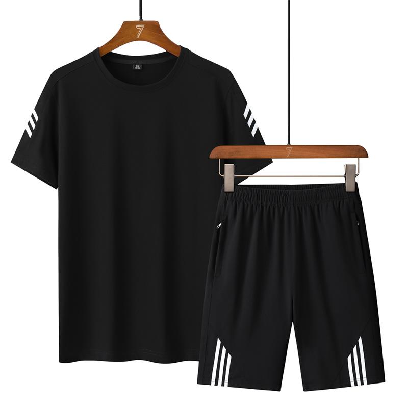 Комплект для отдыха и спорта, мужской летний универсальный тонкий дышащий комплект для фитнеса и бега, удобный комплект из двух предметов с коротким рукавом