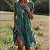Summer Literary Ethnic Style Large Round Neck Mid-Length Dresses