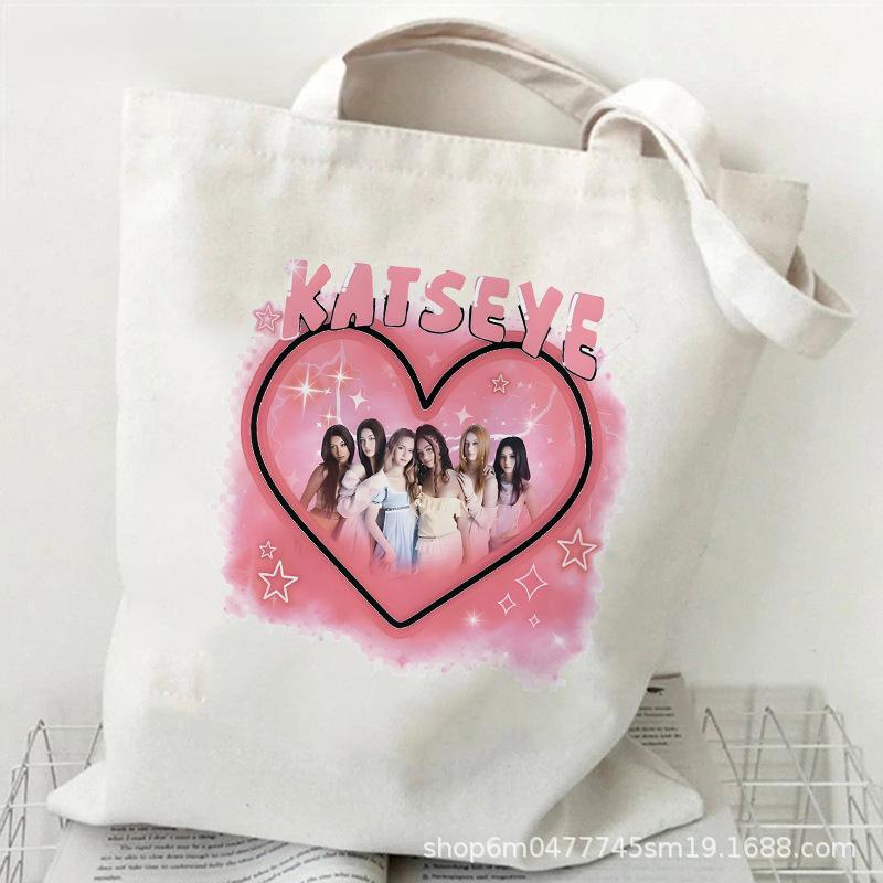 KATSEYE Canvas Tote Bag Printed Shoulder Bag Women Large Capacity Shopping Bag Casual Travel Handbag Stylish Unique Design 60123-7