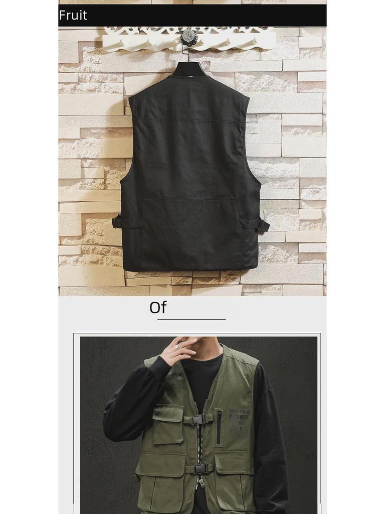 Американо-японский тактический жилет без рукавов с множеством карманов для молодежи на весну и осень